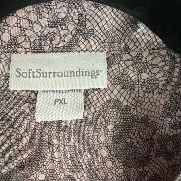 Soft Surroundings Satin Button Blouse Lace Print Womens Size Petite X-Large - Picture 3 of 8